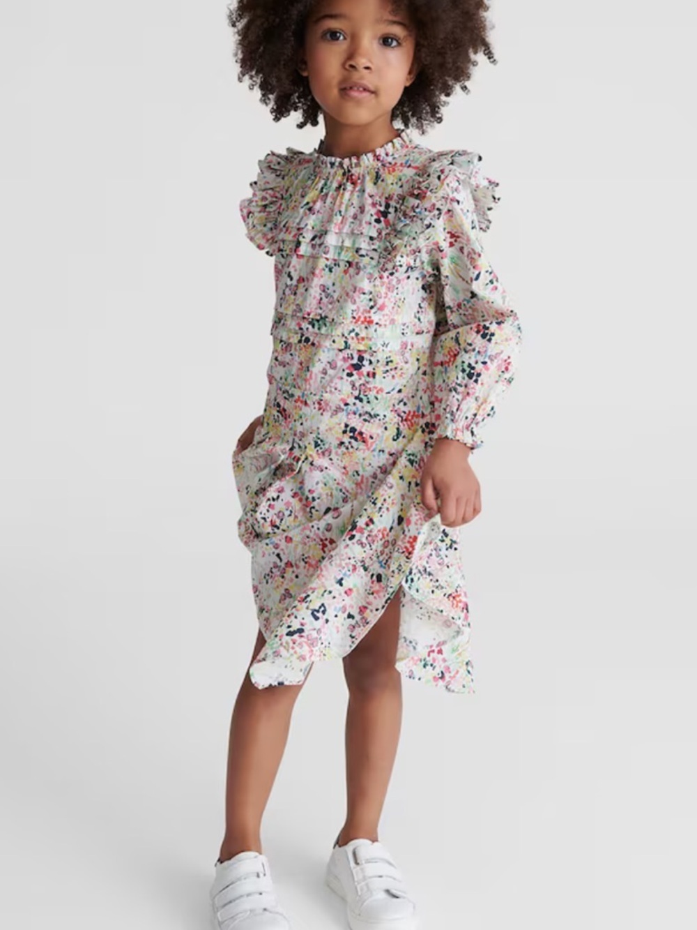 Reiss Girls Printed Ruffle Dress in Coral Floral Size 6-7 Spring Feminine Ditsy